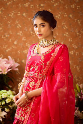 Raspberry Red Maroon Kurta Lehenga Set