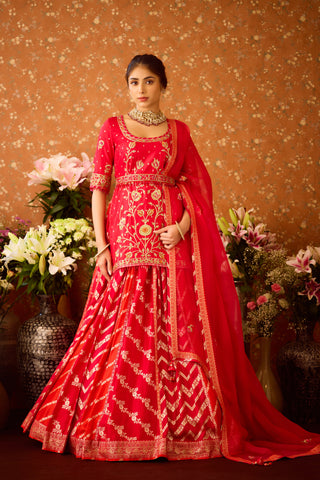 Raspberry Red Maroon Kurta Lehenga Set