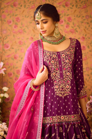 Phlox Purple Pink Kurta Lehenga Set