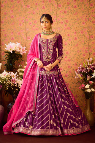 Phlox Purple Pink Kurta Lehenga Set