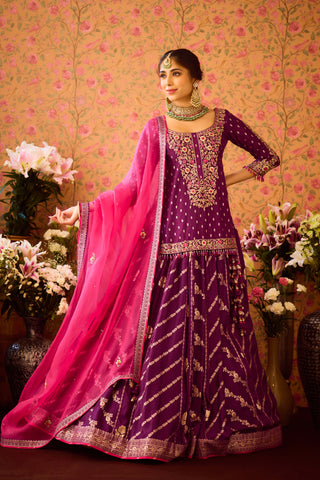 Phlox Purple Pink Kurta Lehenga Set