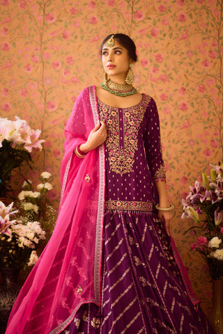 Phlox Purple Pink Kurta Lehenga Set