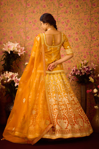 Yellow Orange Choli Lehenga Set