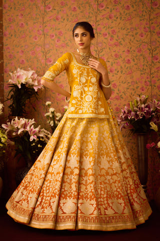 Yellow Orange Choli Lehenga Set