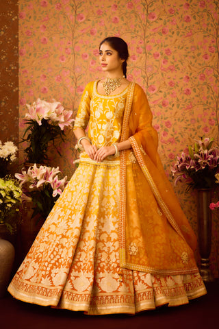 Yellow Orange Choli Lehenga Set