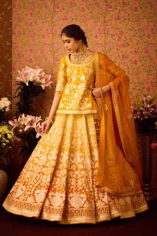 Yellow Orange Choli Lehenga Set