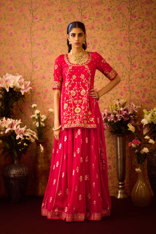 Scarlet Red Maroon Kurta Skirt Set