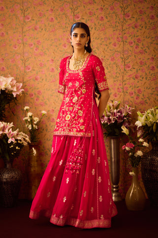 Scarlet Red Maroon Kurta Skirt Set