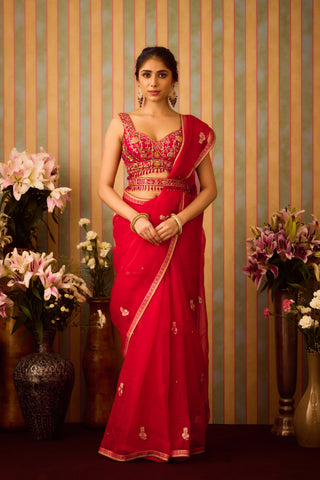 Scarlet Red Maroon Saree Set