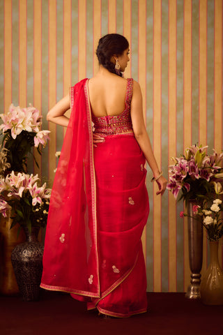 Scarlet Red Maroon Saree Set