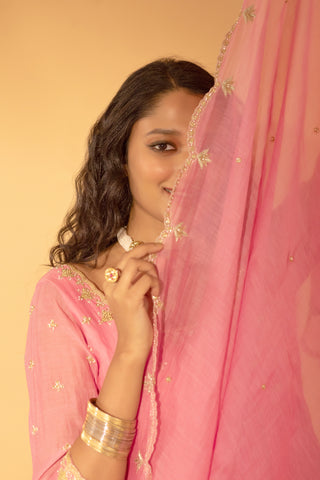 A rose pink anarkali set with pants and duptta