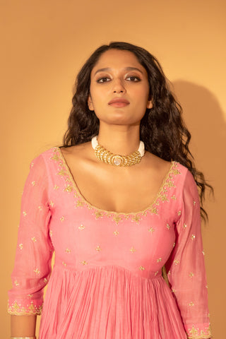 A rose pink anarkali set with pants and duptta