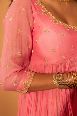 A rose pink anarkali set with pants and duptta