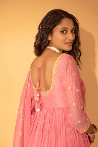 A rose pink anarkali set with pants and duptta