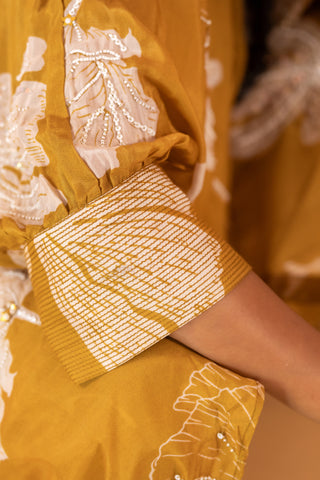 A mustard print embroidered co-ord set