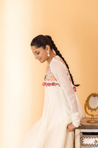 A off white hand embroidered anarkali set with pants and duptta