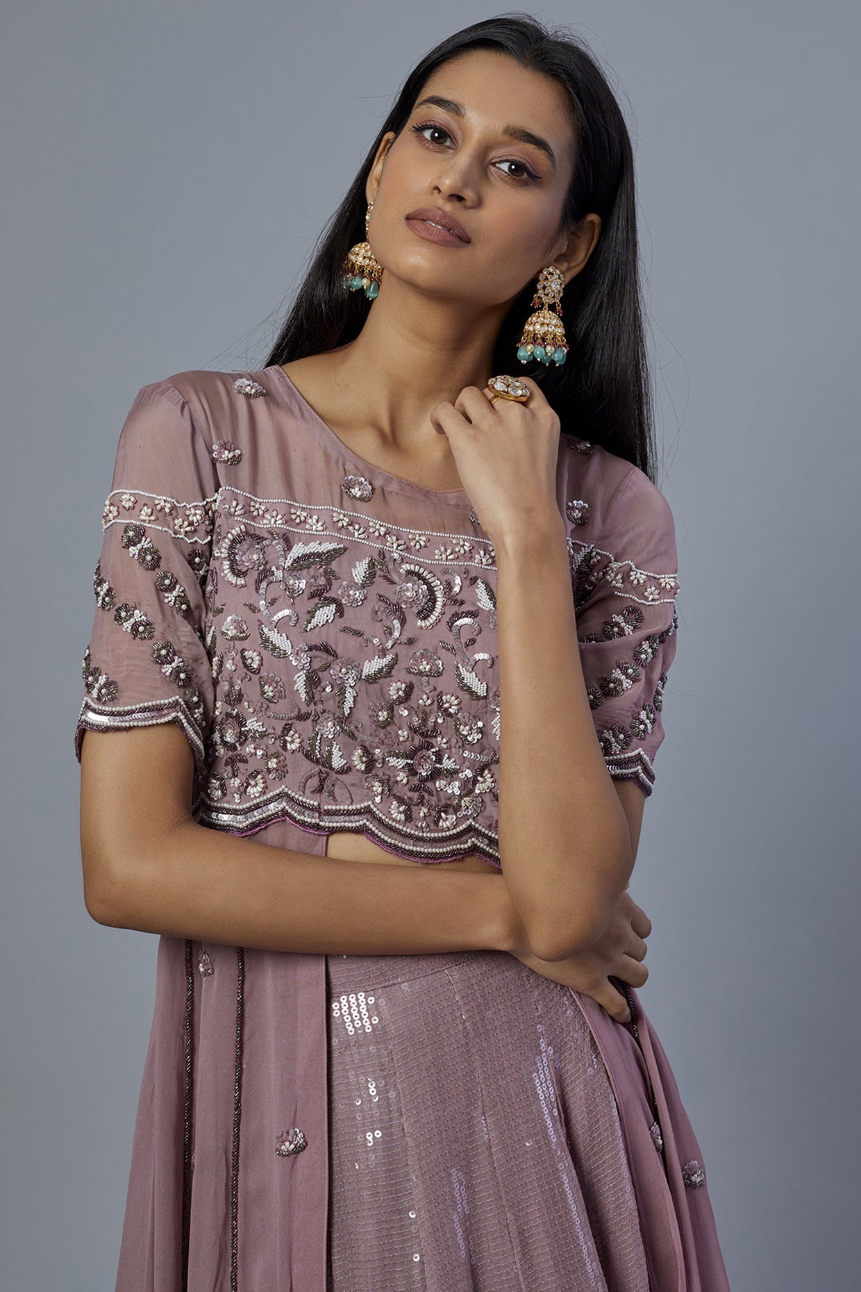 Blush Pink Embroidered Anarkali Set