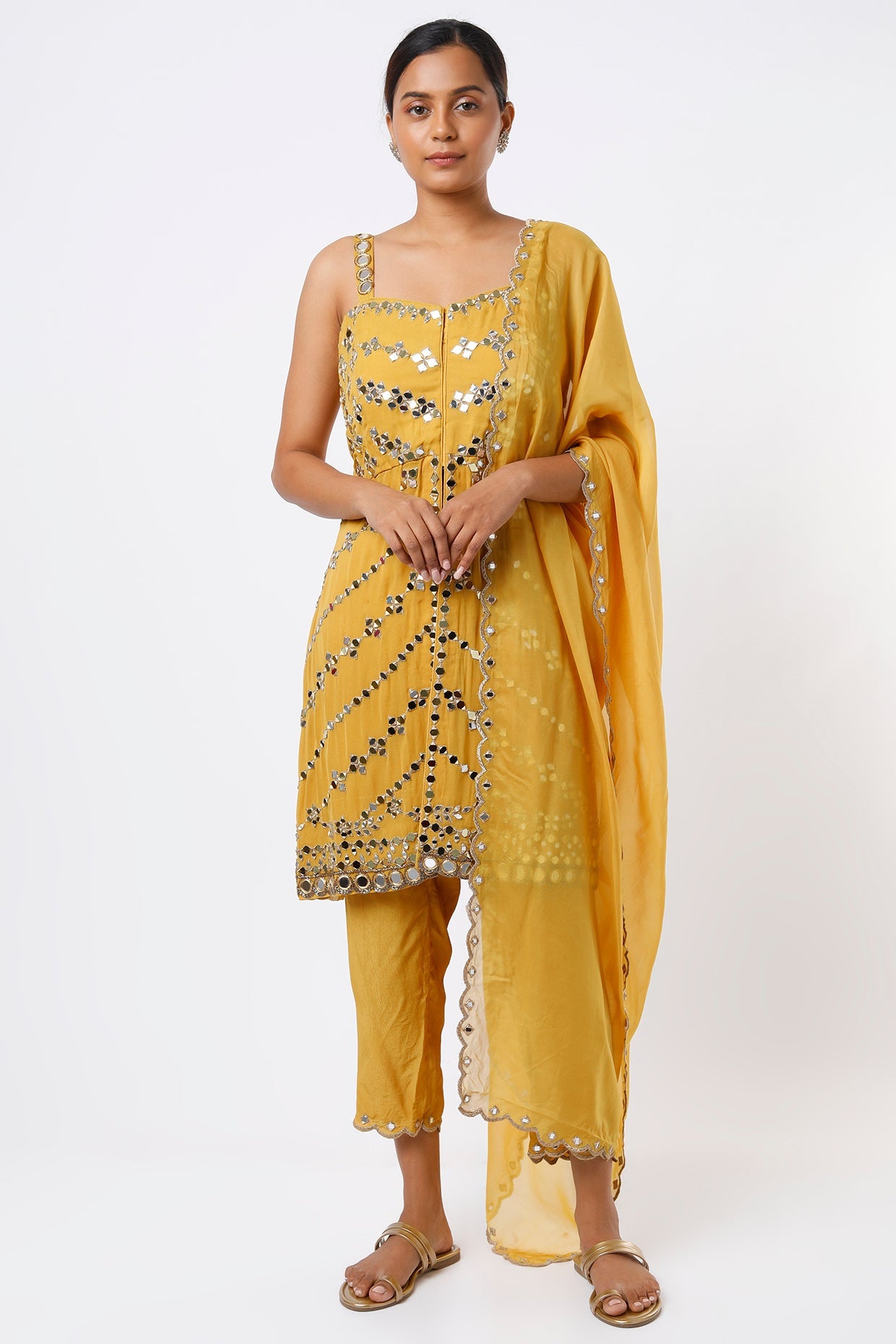 Mustard Hand Embroidered Kurta Set