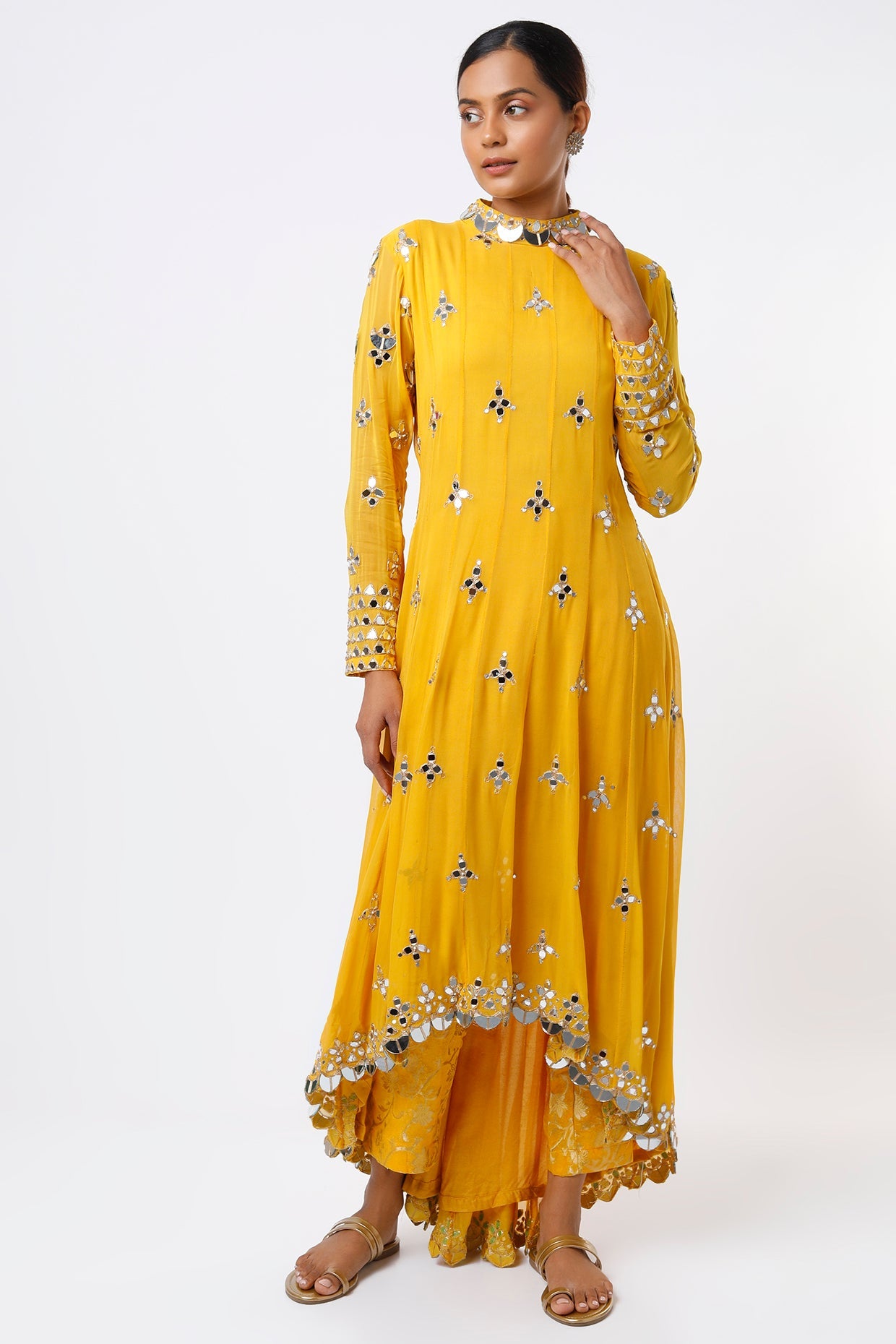 Mustard Embroidered Anarkali Set