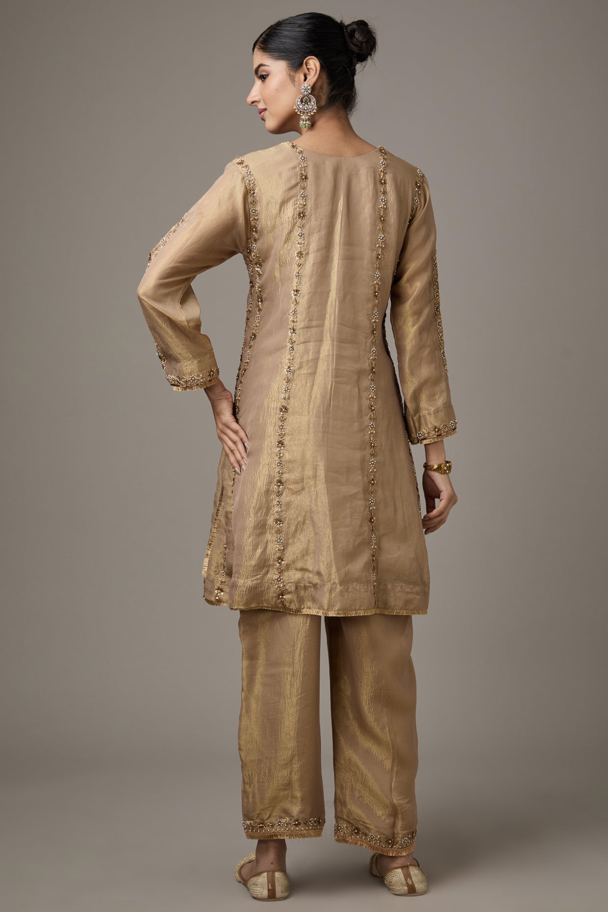 Golden Tissue Dori Hand Embroidered Kurta Set