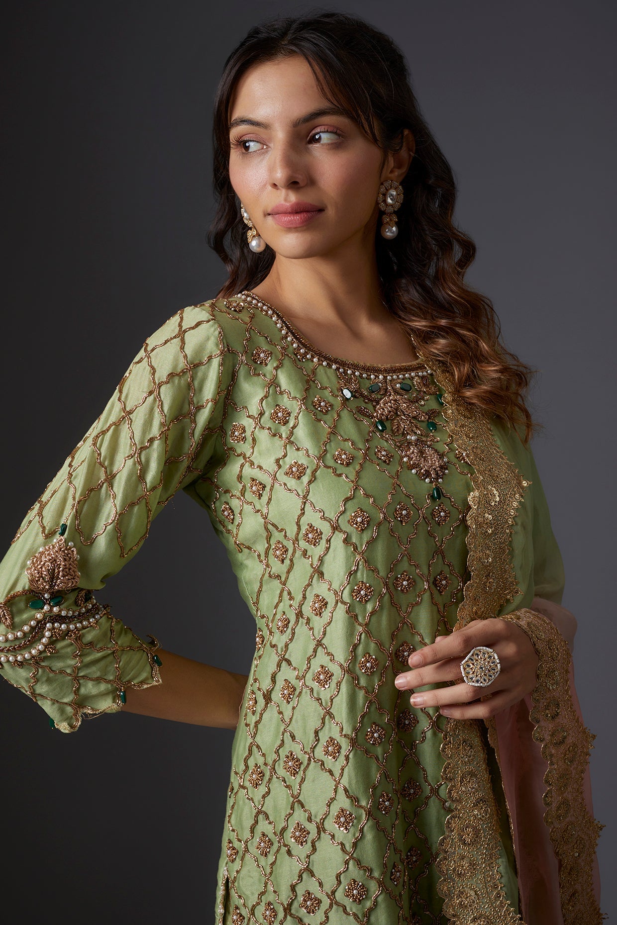 Green Banarasi Sharara Set