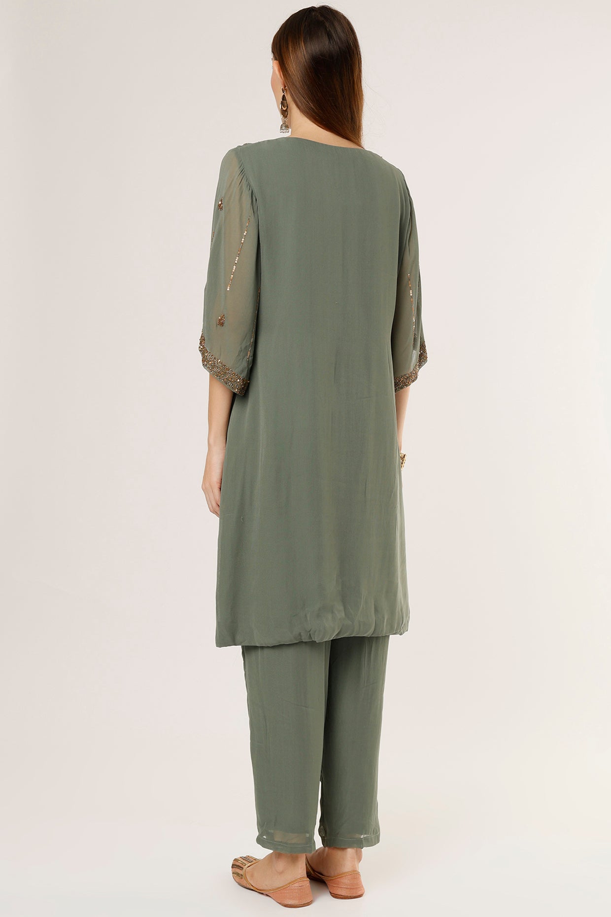 Olive Green Embroidered Kurta Set