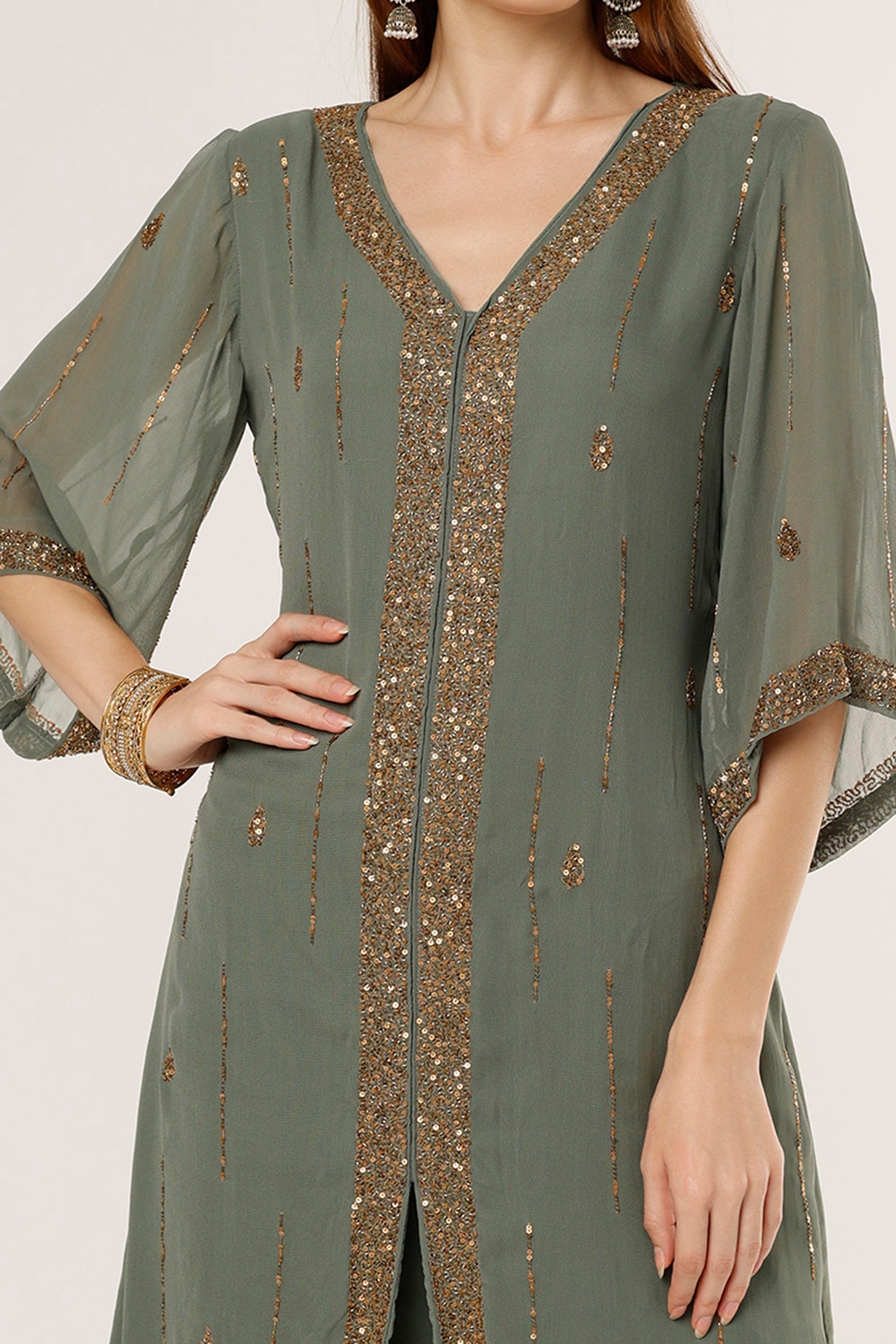 Olive Green Embroidered Kurta Set