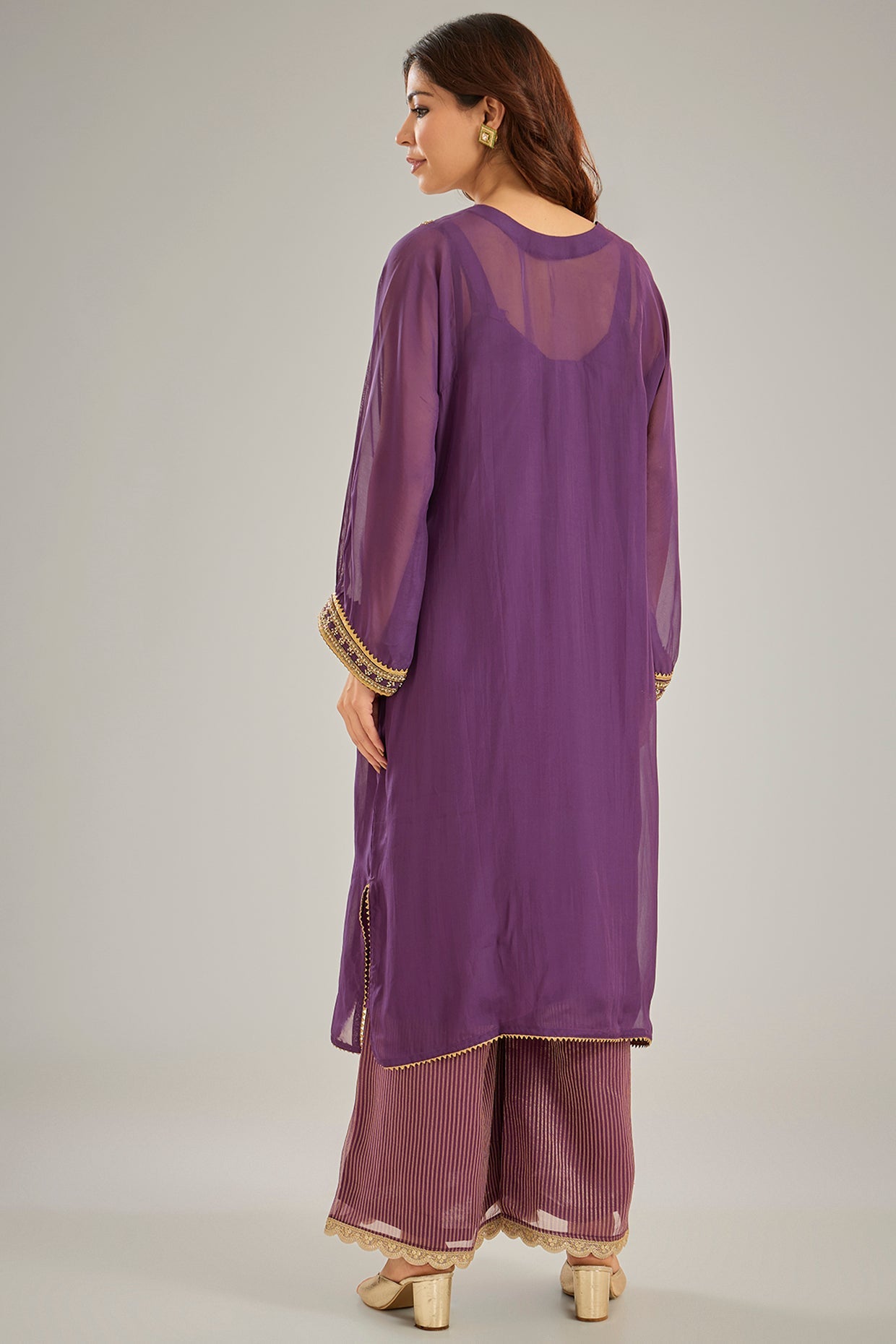 Purple Organza Tissue Nakshi Hand Embroidered Kurta Set