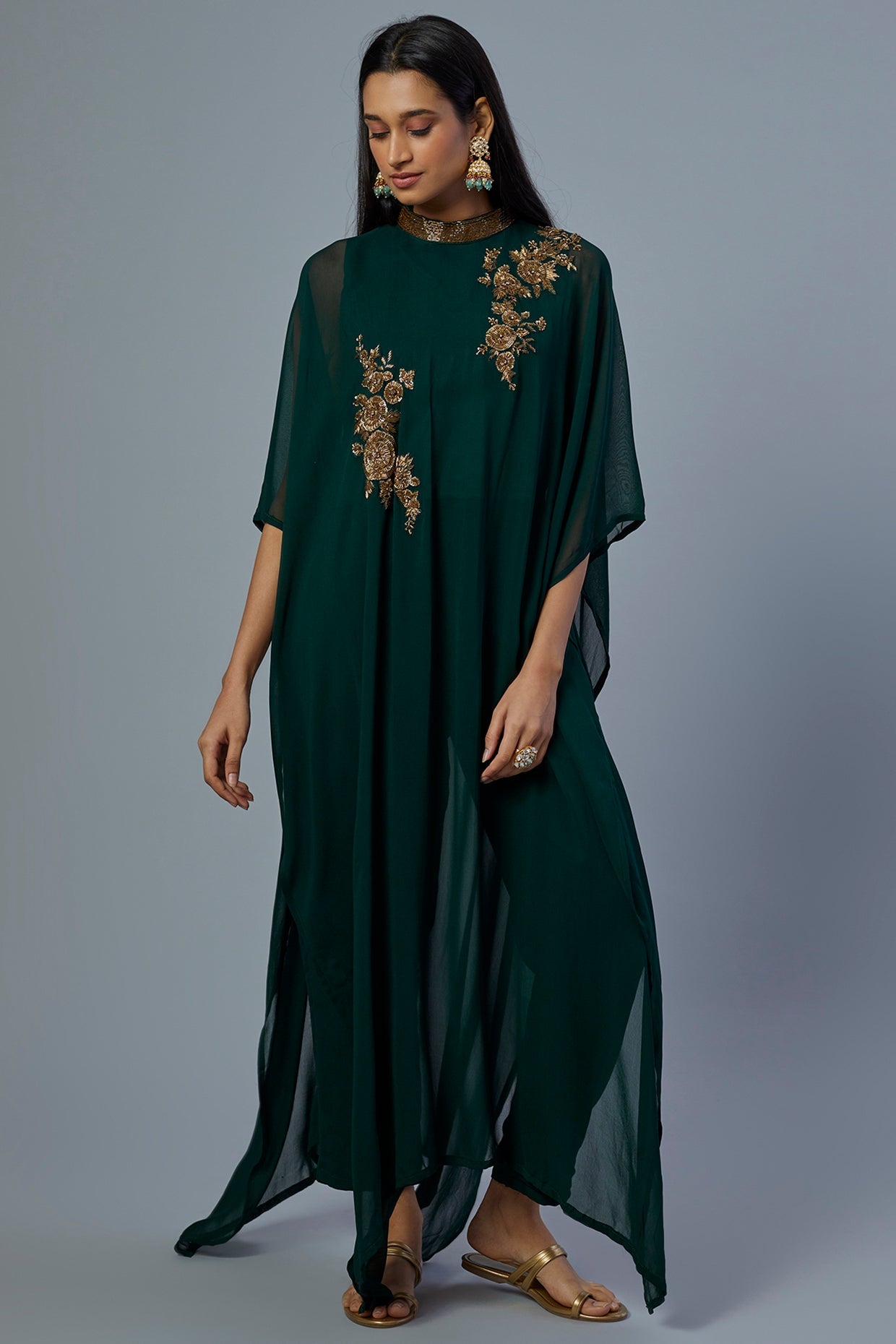 Emerald Green Embroidered Kaftan Set