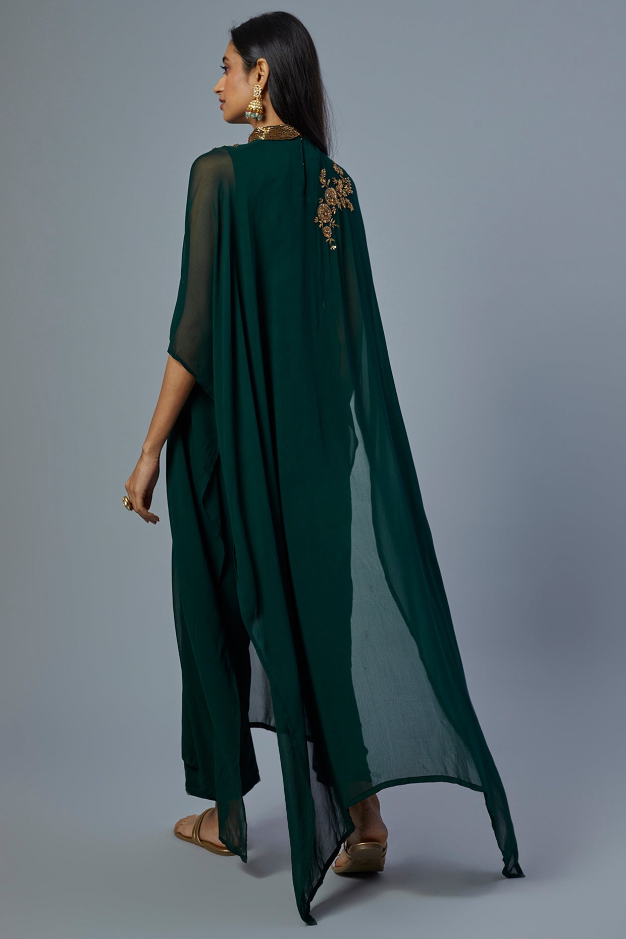 Emerald Green Embroidered Kaftan Set