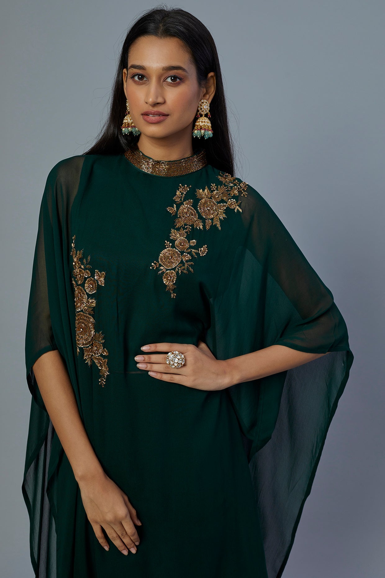 Emerald Green Embroidered Kaftan Set