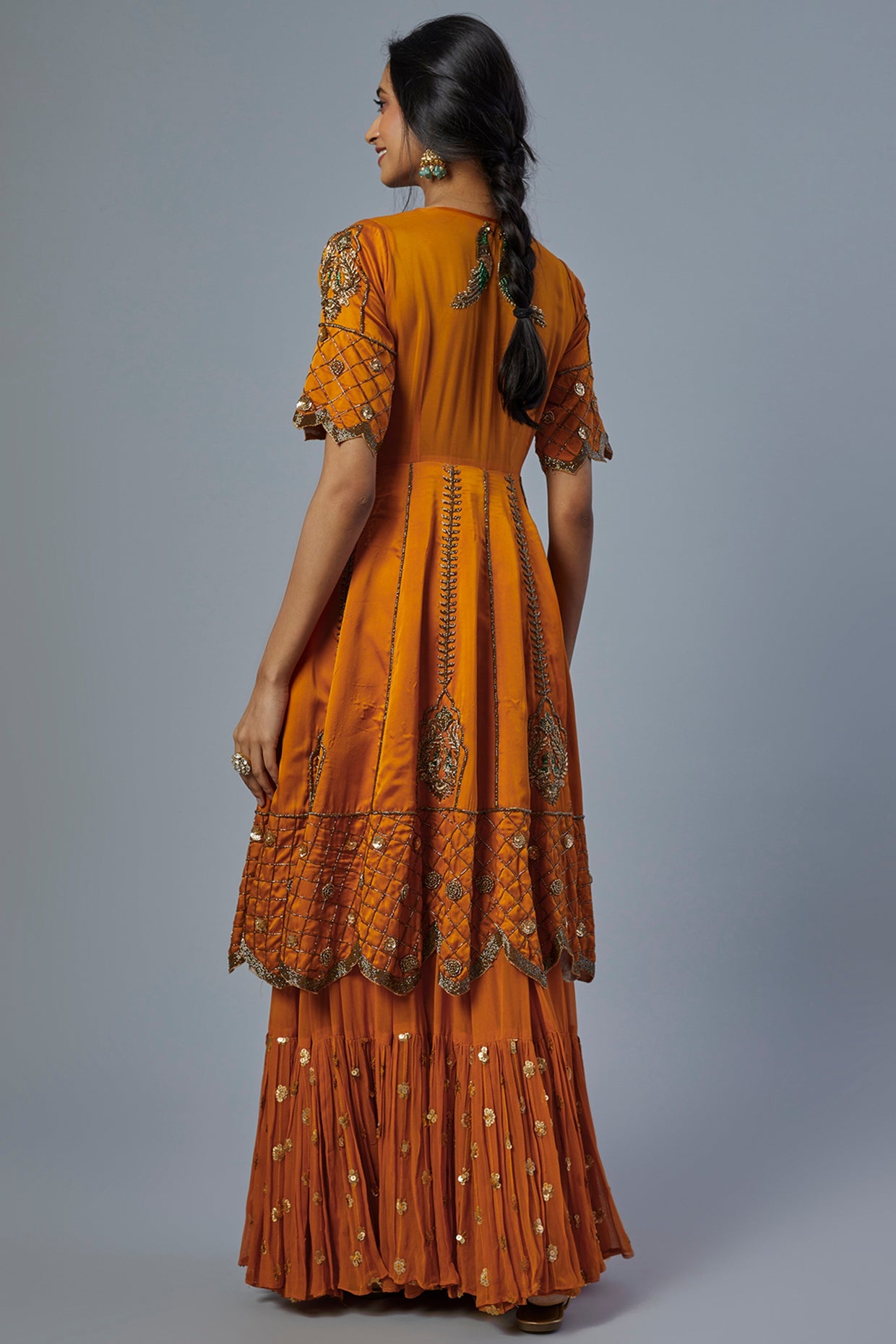 Orange Satin Silk Anarkali Set