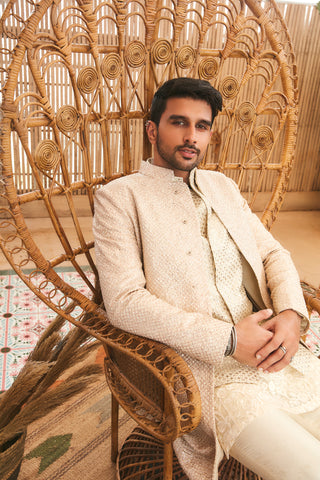 BEIGE SHERWANI SET