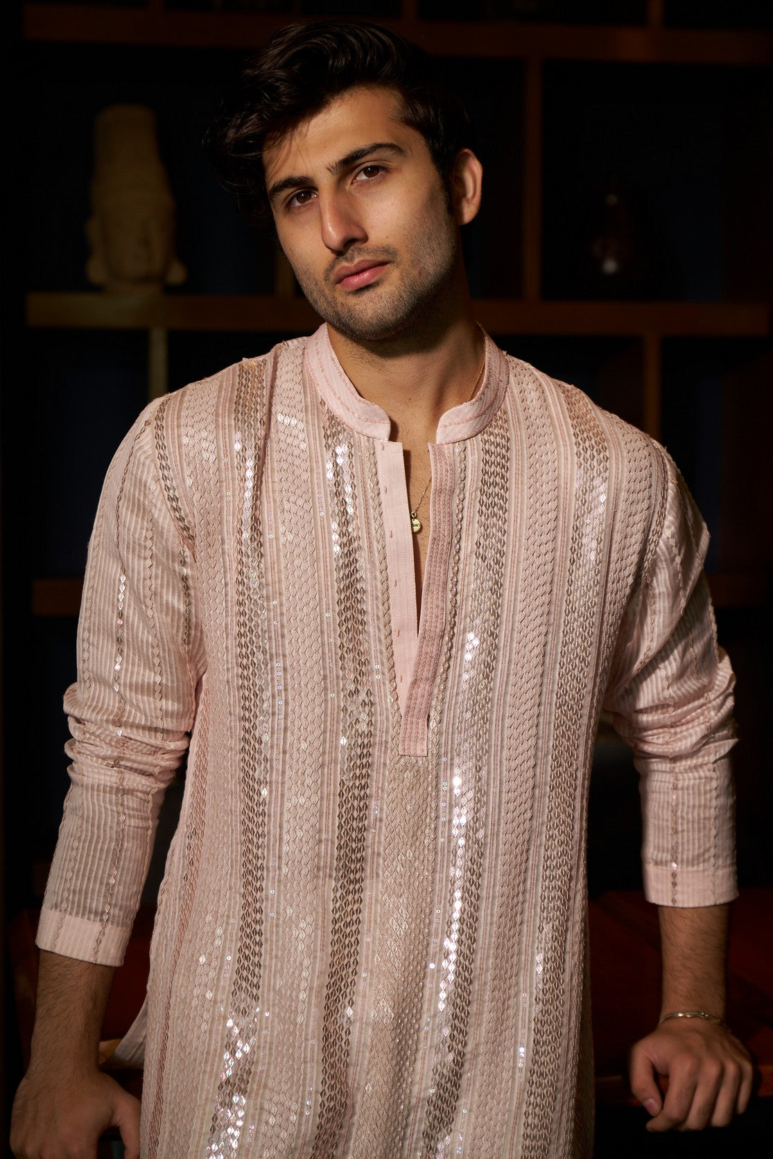 Peach shimmer stripe kurta