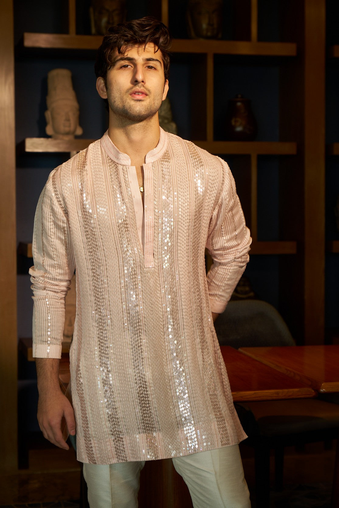 Peach shimmer stripe kurta