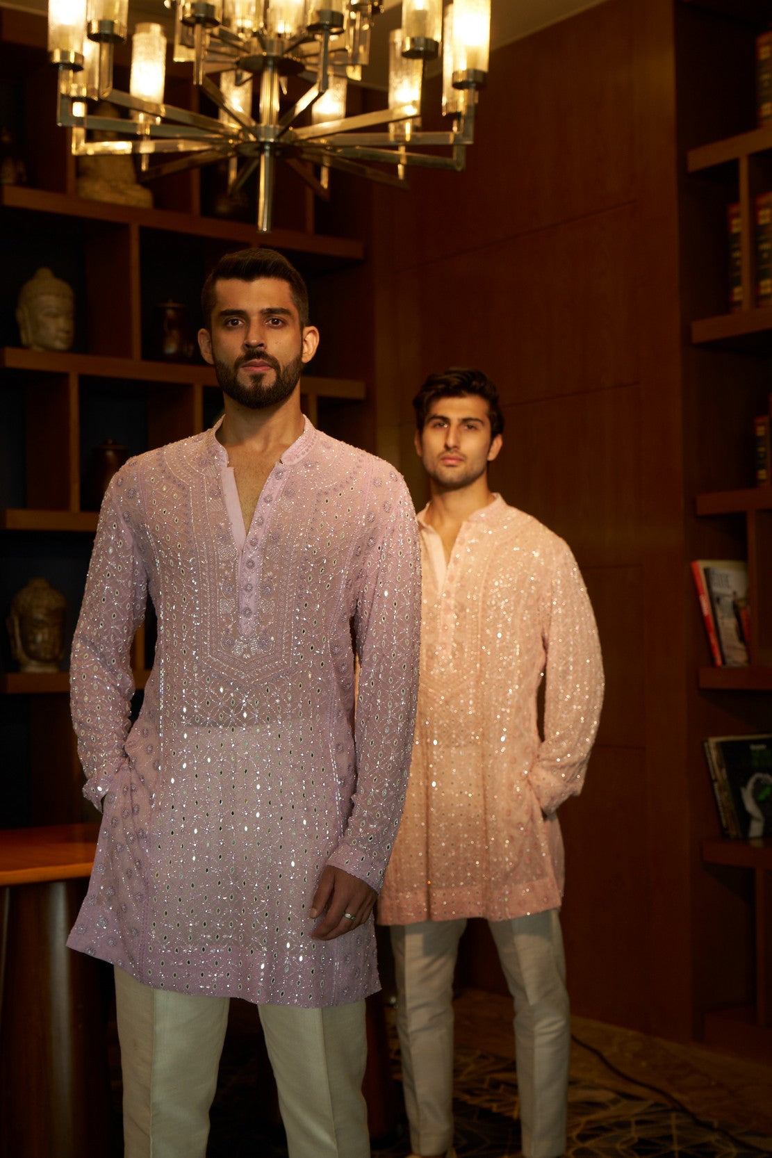 Lilac chikankari pearl work kurta