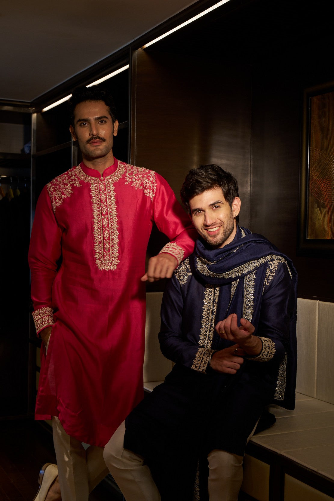 Navy Blue thread embroidered kurta