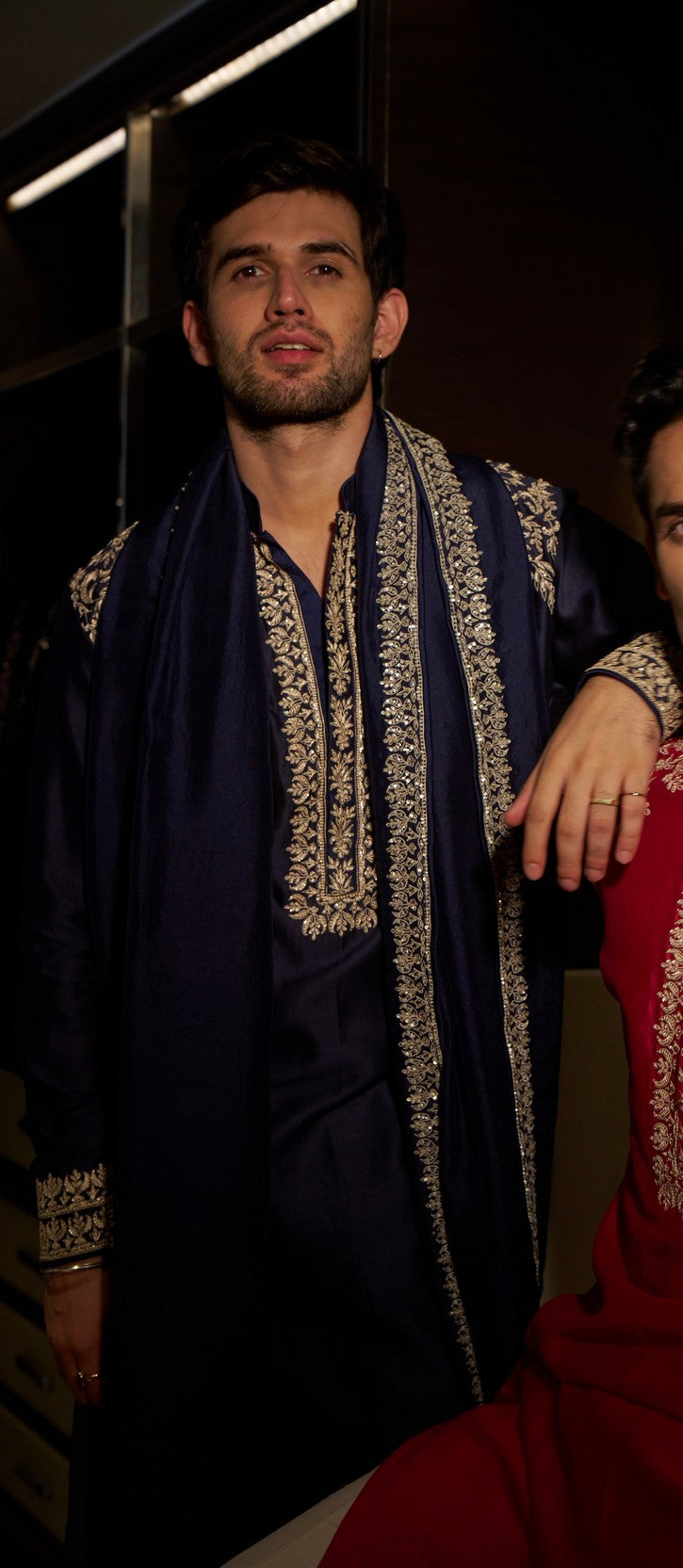 Navy Blue thread embroidered kurta