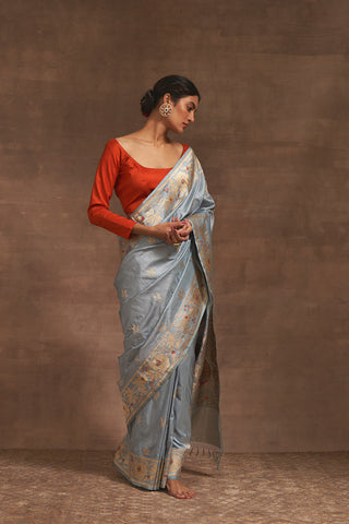 'Kumud Kilol' Aasmani Benarasi Handloom Sari