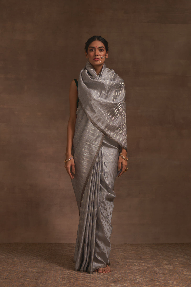 'Slaty Marmari' Tanchoi Benarasi Handloom Sari