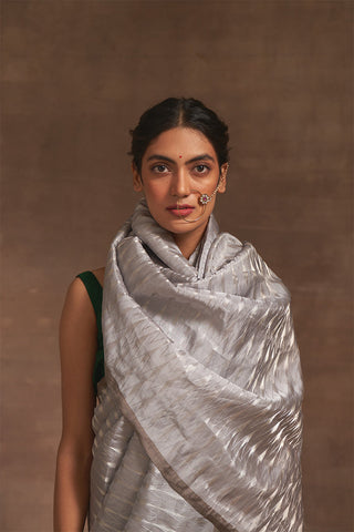 'Slaty Marmari' Tanchoi Benarasi Handloom Sari