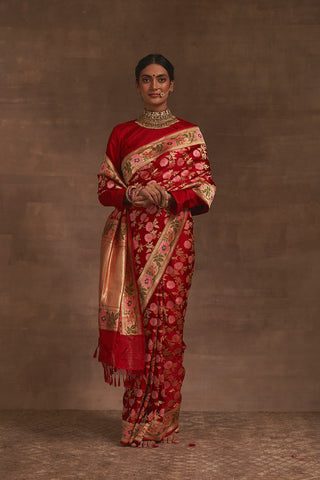 'Akash Kusum' Surkh Gyasar Benarasi Handloom Sari