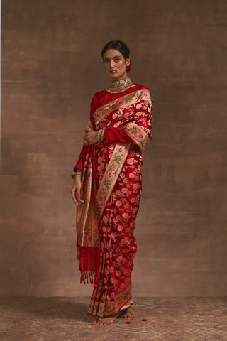 'Akash Kusum' Surkh Gyasar Benarasi Handloom Sari