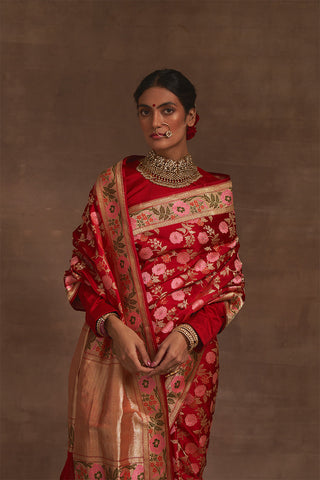 'Akash Kusum' Surkh Gyasar Benarasi Handloom Sari