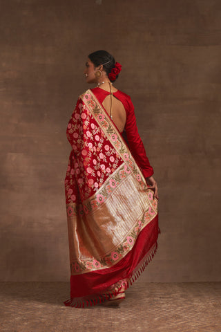 'Akash Kusum' Surkh Gyasar Benarasi Handloom Sari