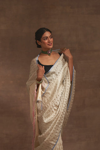 'Shwet Marmari' Tanchoi Benarasi Handloom Sari