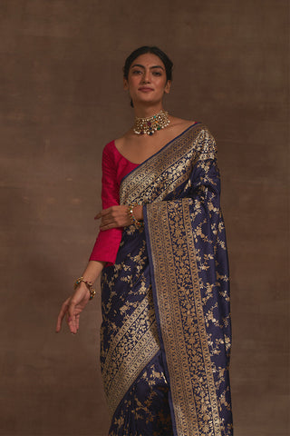 'Champai Noor' neel Benarasi Handloom Sari