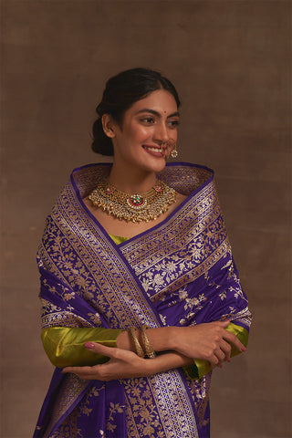 'Champai Noor' Baigani Kadhua Benarasi Handloom Sari