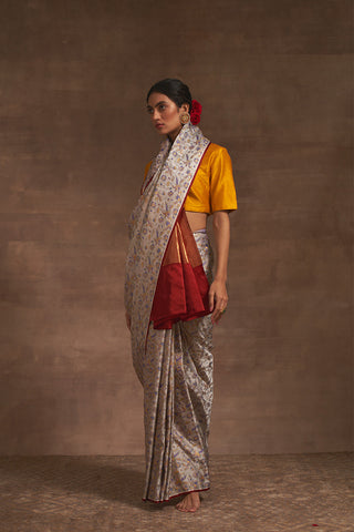 'Natkhat Chiraiya' Slaty Tanchoi Benarasi Handloom Sari