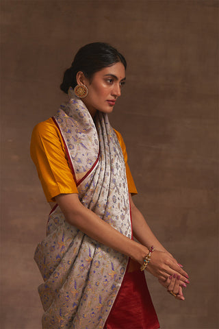 'Natkhat Chiraiya' Slaty Tanchoi Benarasi Handloom Sari